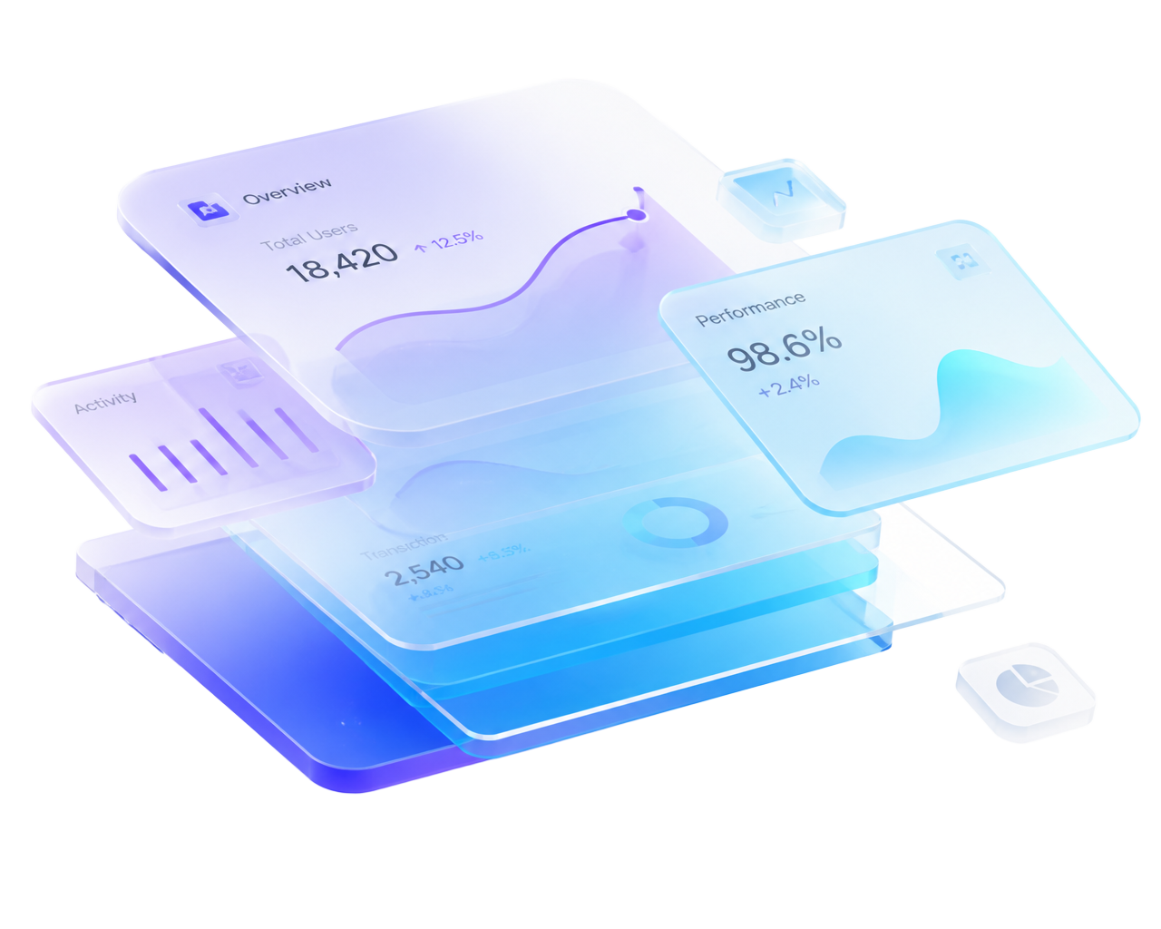 Abstract layered glass panels representing a digital product ecosystem