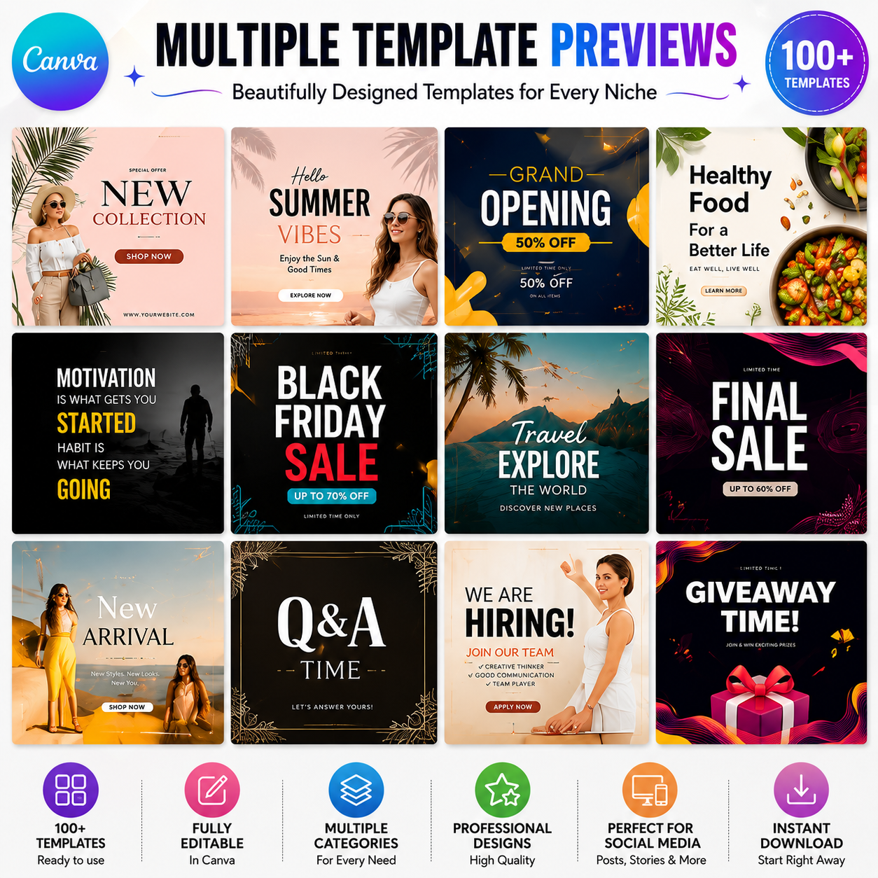 100+ Editable Canva Templates for Instagram & Marketing