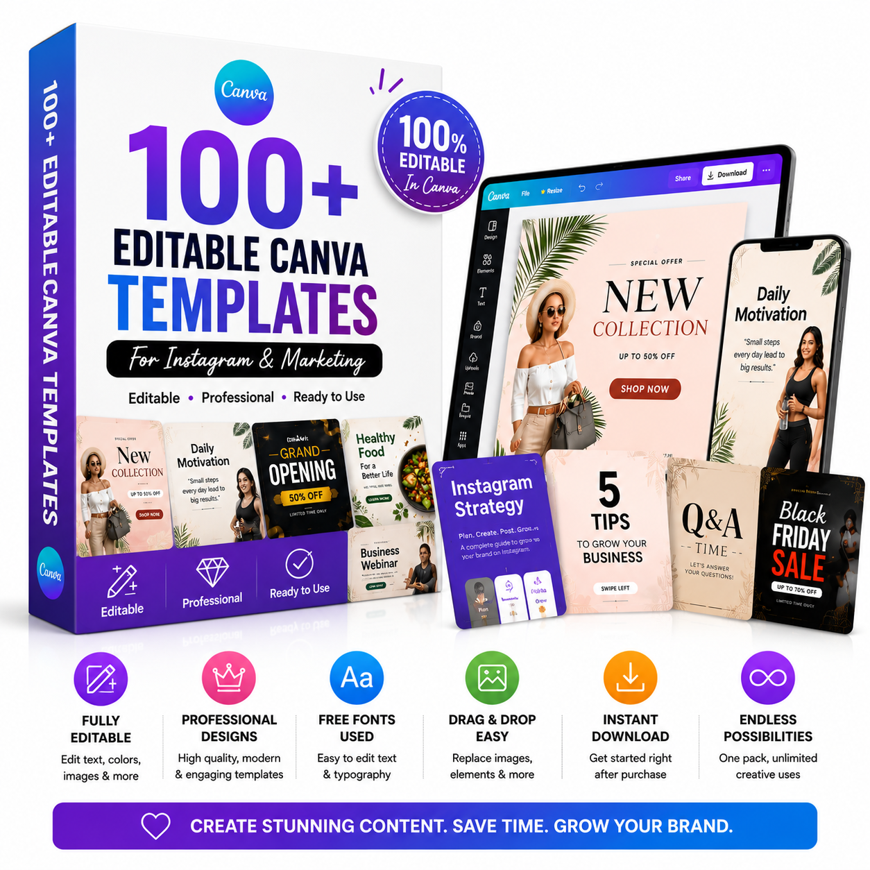 100+ Editable Canva Templates for Instagram & Marketing
