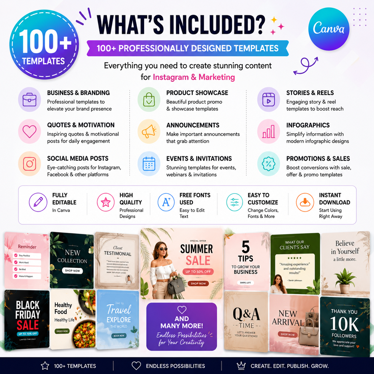 100+ Editable Canva Templates for Instagram & Marketing