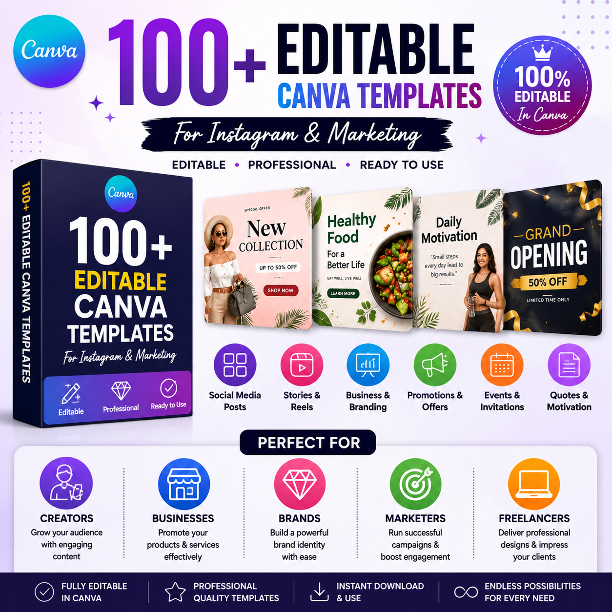 100+ Editable Canva Templates for Instagram & Marketing
