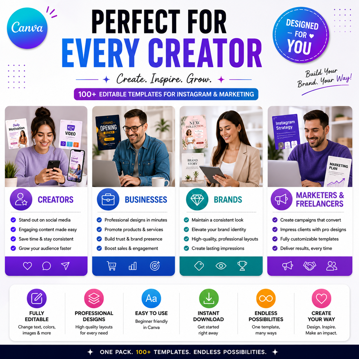 100+ Editable Canva Templates for Instagram & Marketing
